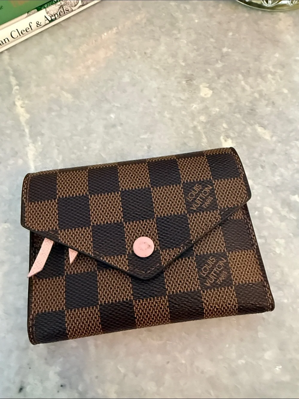 Louis Vuitton Damier Ebene Compact Wallet with Pink Snap